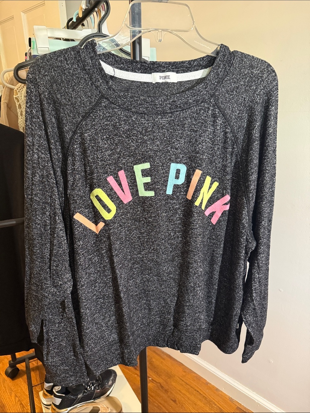 PINK Victoria's Secret Heathered Black Crewneck Pullover